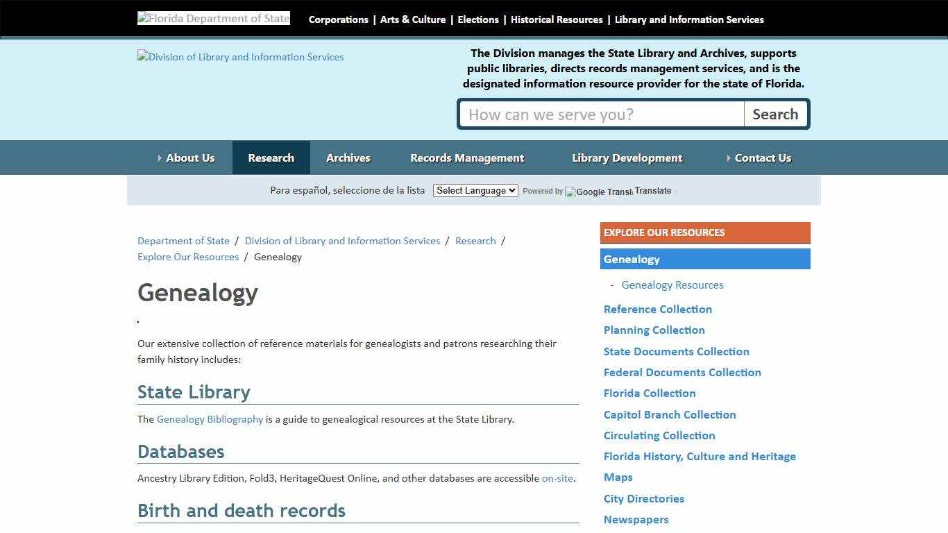 Genealogy - Division of Library and Information Services - Florida Department of State