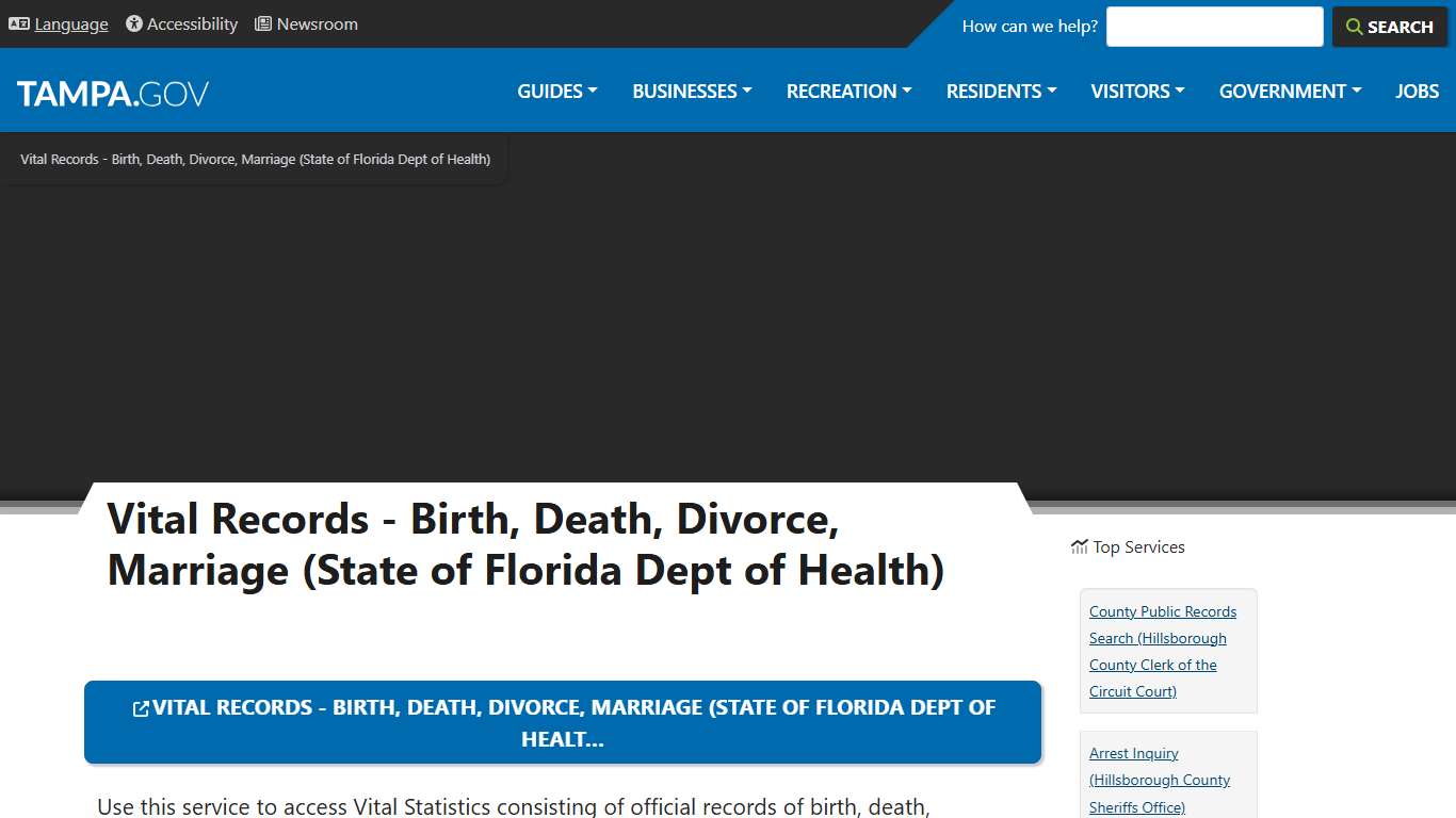 Vital Records - Birth, Death, Divorce, Marriage (State of Florida Dept of Health) | City of Tampa